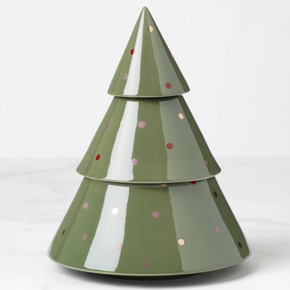 Kate Spade 10” Christmas Tree Holiday Treat Nesting Ceramic Jar Decor NWT - Picture 2 of 5